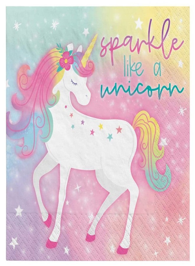Amscan Enchanted Unicorn Luncheon Napkins (Pack Of 16) - 6.5" x 6.5", Vibrant Multicolor Paper Napkins - Perfect For Colorful Birthday Celebrations & Fun-Filled Parties