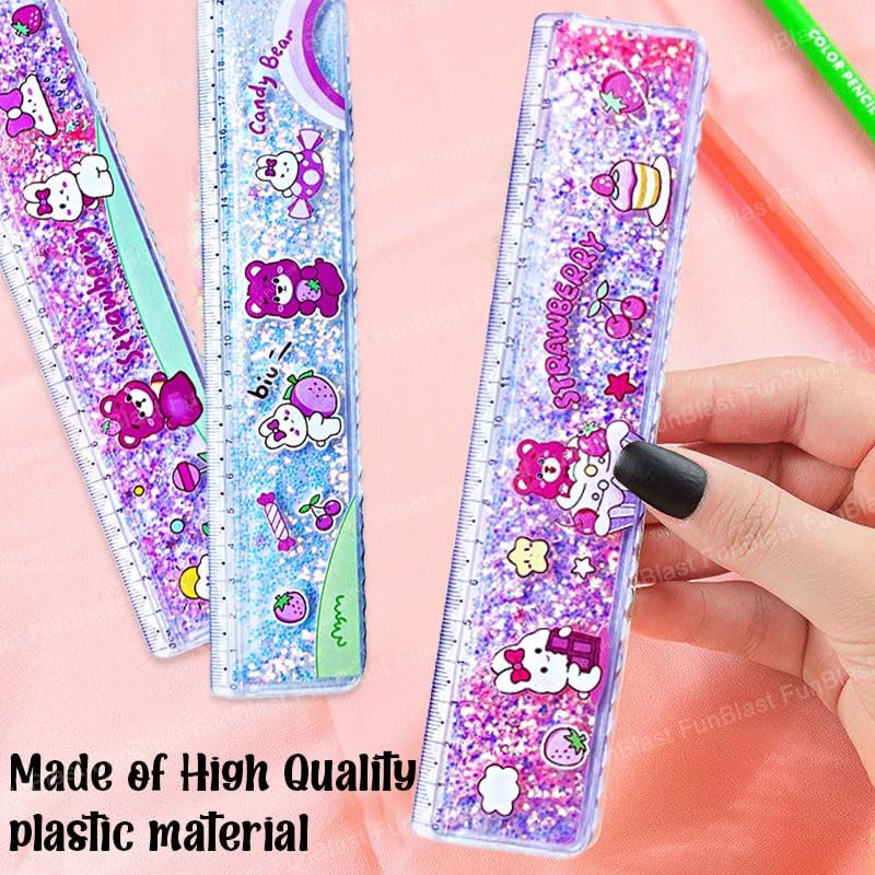 FunBlast Scale Ruler for Kids – Scale for Kids, Glitter Scales Ruler Set for Students, Stationary Gifts for Kid, Return Gifts, Glitter Scales for School Stationery Items for Kid - 3 Pcs (CandyBear) - Image 4