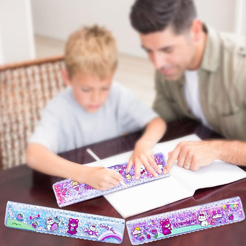 FunBlast Scale Ruler for Kids – Scale for Kids, Glitter Scales Ruler Set for Students, Stationary Gifts for Kid, Return Gifts, Glitter Scales for School Stationery Items for Kid - 3 Pcs (CandyBear) - Image 3