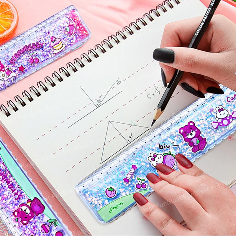 FunBlast Scale Ruler for Kids – Scale for Kids, Glitter Scales Ruler Set for Students, Stationary Gifts for Kid, Return Gifts, Glitter Scales for School Stationery Items for Kid - 3 Pcs (CandyBear) - Image 5