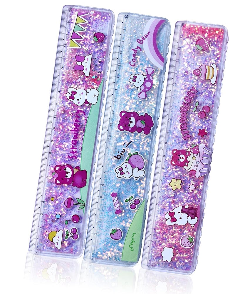 FunBlast Scale Ruler for Kids – Scale for Kids, Glitter Scales Ruler Set for Students, Stationary Gifts for Kid, Return Gifts, Glitter Scales for School Stationery Items for Kid - 3 Pcs (CandyBear) - Image 1