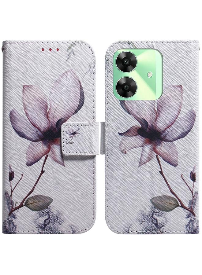 زبون جراب هاتف جلدي قابل للطي برسومات ملونة لهاتف Realme C61 / C63 / Note 60 (ماغنوليا)