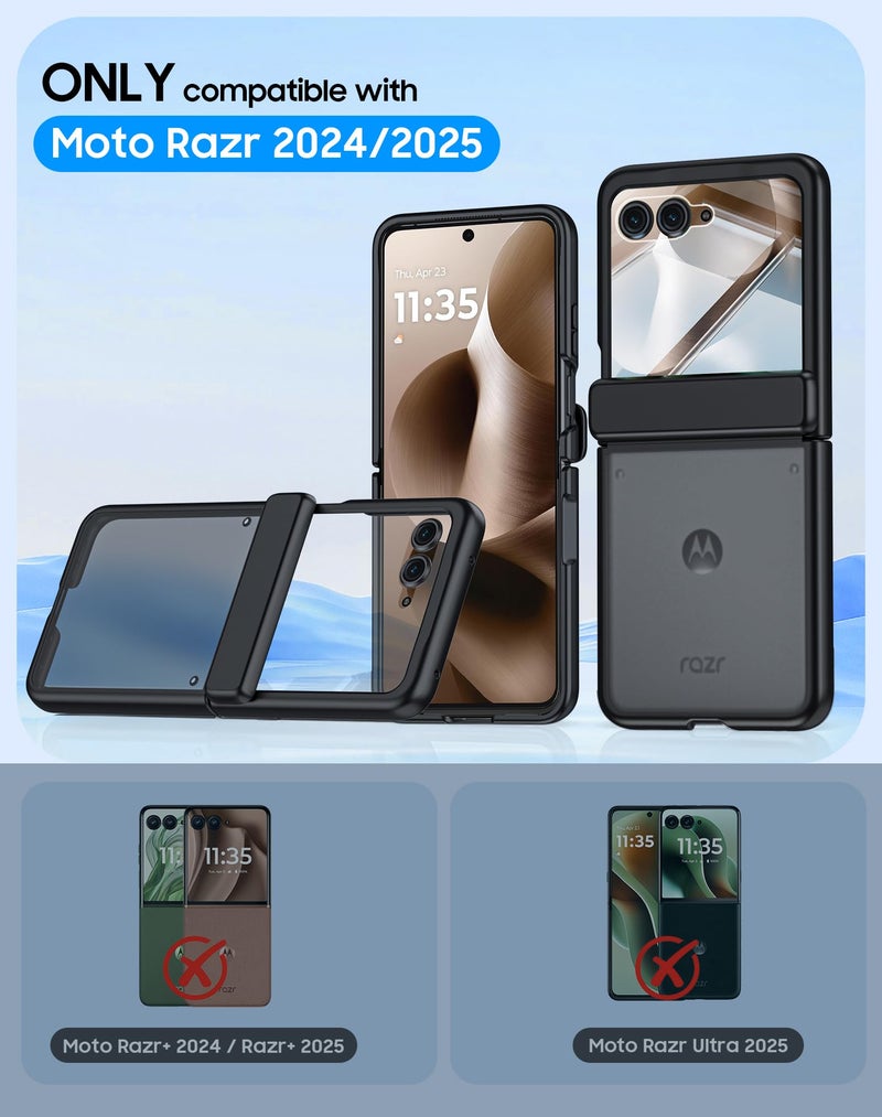 oupeigar for Motorola Razr 2025 Case/Razr 2024 Case with Hinge Protection, Screen Protector, Ultra-Thin Skin Feel Translucent Frosted, Shockproof Cover for Razr 2025/2024-Black (NOT for Plus/Ultra) - Image 2