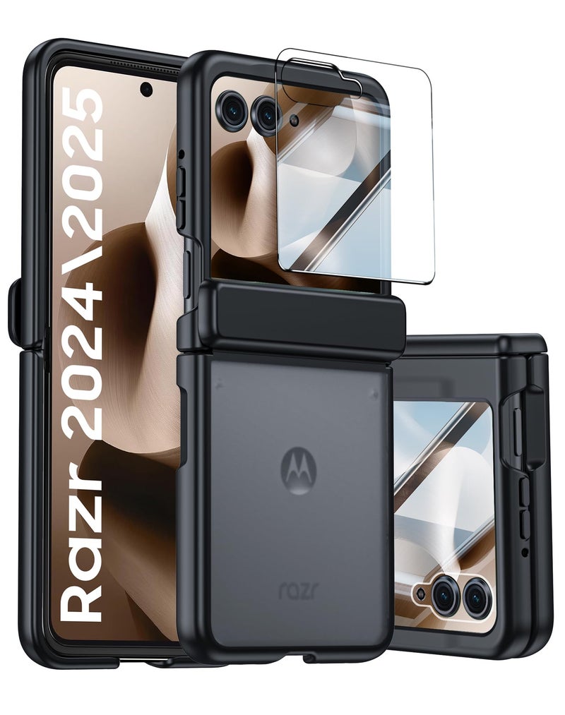 oupeigar for Motorola Razr 2025 Case/Razr 2024 Case with Hinge Protection, Screen Protector, Ultra-Thin Skin Feel Translucent Frosted, Shockproof Cover for Razr 2025/2024-Black (NOT for Plus/Ultra) - Image 1