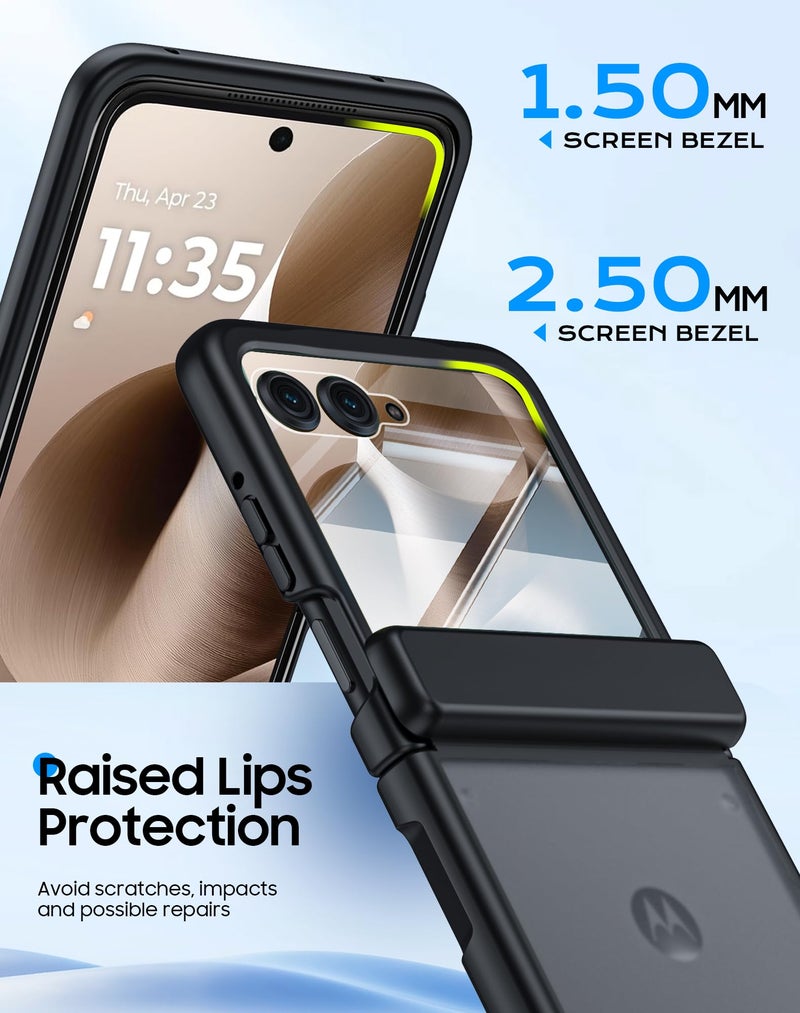 oupeigar for Motorola Razr 2025 Case/Razr 2024 Case with Hinge Protection, Screen Protector, Ultra-Thin Skin Feel Translucent Frosted, Shockproof Cover for Razr 2025/2024-Black (NOT for Plus/Ultra) - Image 4
