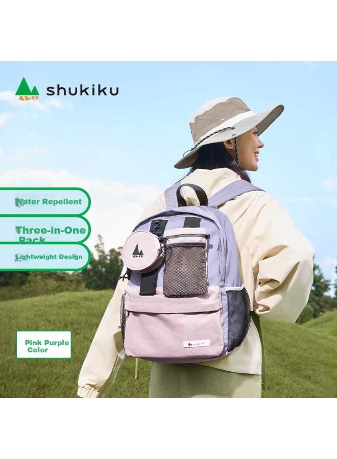 Shukiku حقيبة ظهر خفيفة الوزن قابلة للإزالة ذات حمالتين مزدوجة لطلاب المدارس الإعدادية والجامعات، حقيبة ظهر سفر محمولة، اللون الوردي البنفسجي، المقاس M - Image 1