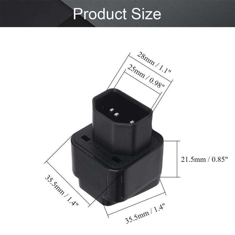 FENTICO UPS IEC C14 Male to Universal Female Socket Power Adapter Converter AC110-250V 10-16A, C14 to Universal Power Socket Converter for UPS (Black, 2 Pieces) - Image 2