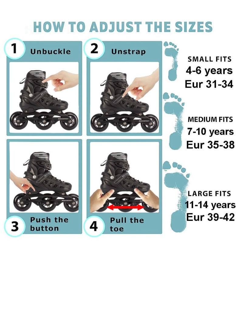 Soccerex - PRO Inline Skates for  Youth  with High Speed 3Wheels Skating Shoes - Image 1