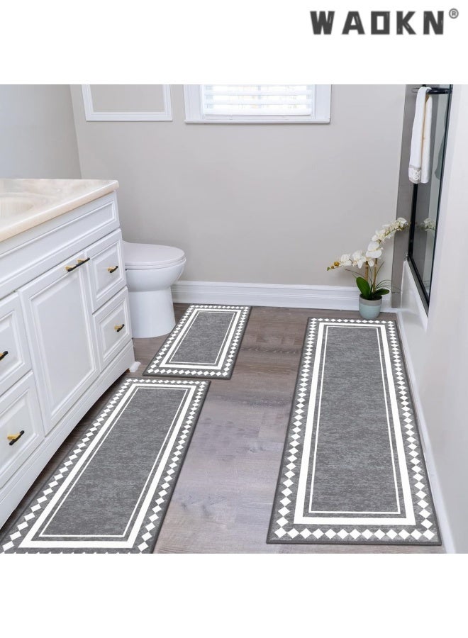 WAOKN Farmhouse Kitchen Rugs Sets of 3 Non Slip Washable Boho Kitchen Rugs and Mats for Floor Kitchen Runner Rug Floor Carpet for Kitchen, Laundry, Hallways，Oil absorbing kitchen mat, household dirt resistant and wear-resistant floor mat, entrance door mat（50*80+50*120+50*150cm） - Image 3