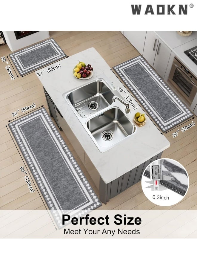 WAOKN Farmhouse Kitchen Rugs Sets of 3 Non Slip Washable Boho Kitchen Rugs and Mats for Floor Kitchen Runner Rug Floor Carpet for Kitchen, Laundry, Hallways，Oil absorbing kitchen mat, household dirt resistant and wear-resistant floor mat, entrance door mat（50*80+50*120+50*150cm） - Image 5