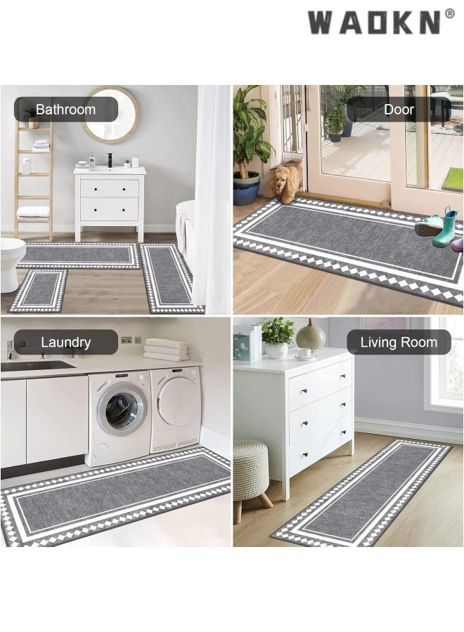 WAOKN Farmhouse Kitchen Rugs Sets of 3 Non Slip Washable Boho Kitchen Rugs and Mats for Floor Kitchen Runner Rug Floor Carpet for Kitchen, Laundry, Hallways，Oil absorbing kitchen mat, household dirt resistant and wear-resistant floor mat, entrance door mat（50*80+50*120+50*150cm） - Image 4
