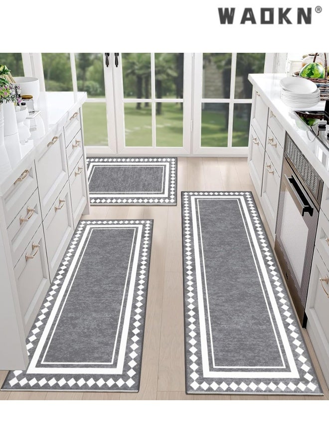 WAOKN Farmhouse Kitchen Rugs Sets of 3 Non Slip Washable Boho Kitchen Rugs and Mats for Floor Kitchen Runner Rug Floor Carpet for Kitchen, Laundry, Hallways，Oil absorbing kitchen mat, household dirt resistant and wear-resistant floor mat, entrance door mat（50*80+50*120+50*150cm） - Image 1