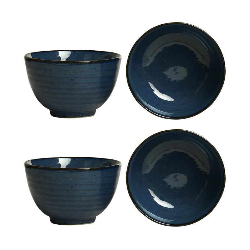 Caffeine Caffeine Ceramic Handmade Blue Metallic Dessert Bowl Set of 4 150ml - Image 1