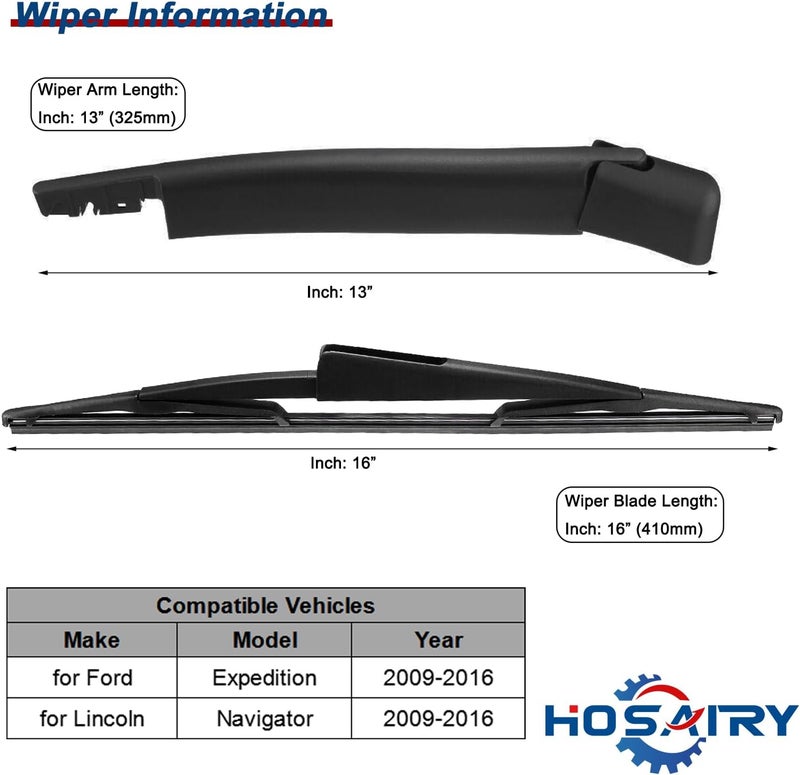 HOSAIRY مجموعة شفرات ذراع المساحات الخلفية HOSAIRY لسيارة لينكولن نافيجيتور وفورد إكسبيديشن - Image 2
