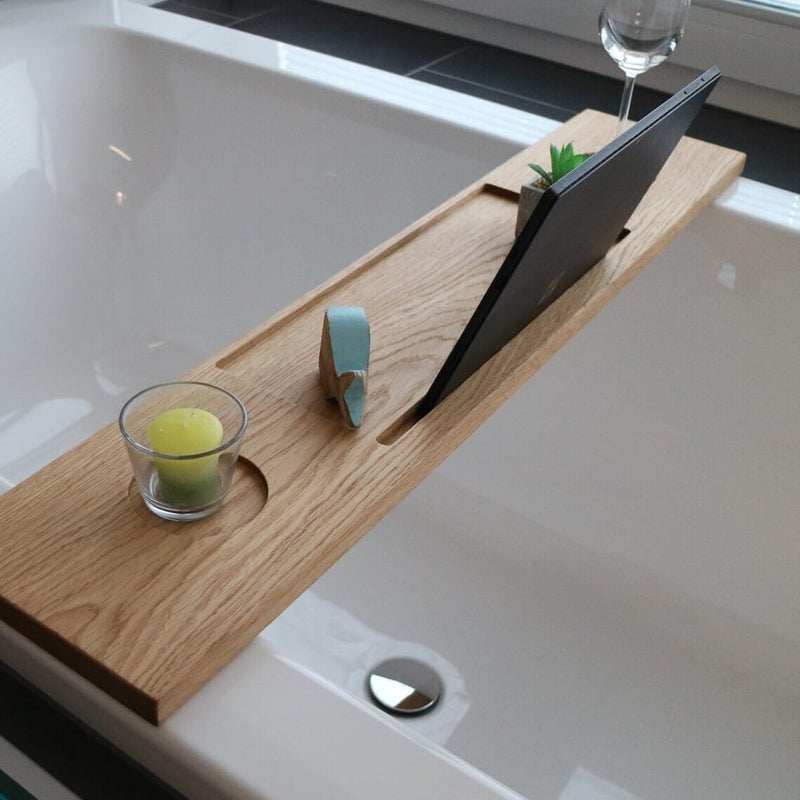 RuPS Premium Handmade Solid Wood Bathtub Tray/Bath Caddy for Bathroom, Bath Shelf/Table for Pool, Spa House, Tray with Mobile, Glass and Candle Holder. - Image 3