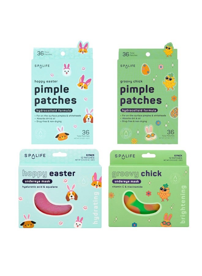 SpaLife Hoppy Easter & Groovy Chick Undereye Mask & Pimple Patch Duos - Hydrogel Hydrocolloid Patches for Dark Circles, Puffy Eyes & Wrinkles - Cute Easter Skincare Gifts - Bundle of 96 Total Patches - Image 1