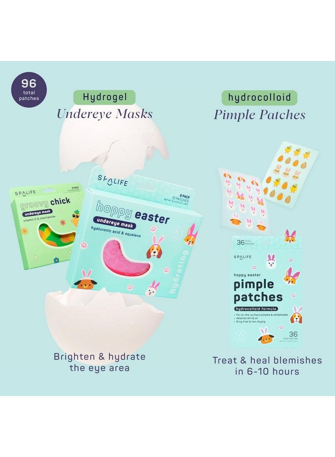 SpaLife Hoppy Easter & Groovy Chick Undereye Mask & Pimple Patch Duos - Hydrogel Hydrocolloid Patches for Dark Circles, Puffy Eyes & Wrinkles - Cute Easter Skincare Gifts - Bundle of 96 Total Patches - Image 2