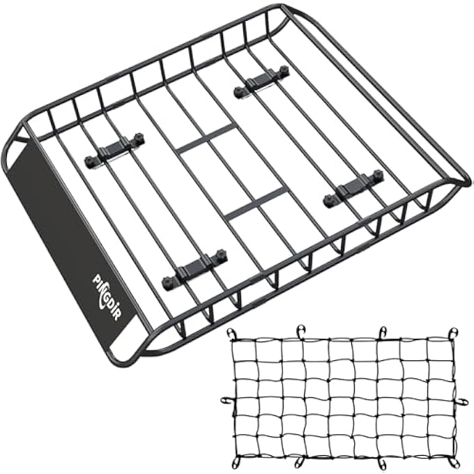 PINGDIR roof Rack Basket Rooftop Cargo Carrier 46"*36"*5" Cargo Net with Attachment Hooks, 2 pcs Ratchet Strap - Image 1