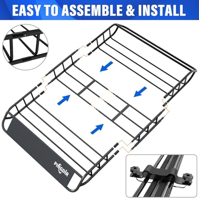PINGDIR roof Rack Basket Rooftop Cargo Carrier 46"*36"*5" Cargo Net with Attachment Hooks, 2 pcs Ratchet Strap - Image 3