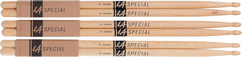 ProMark LA SPECIALS 7A Hickory Drumsticks, Oval Wood Tip, Three Pairs - Image 5