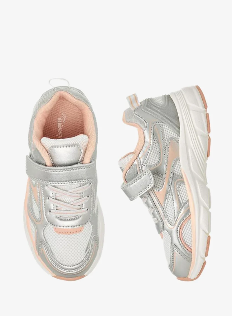 Little Missy SILVER Girls Panelled Hook and Loop Sneakers for Women | Best Price UAE