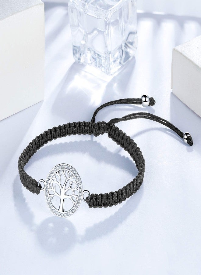 ZENI Tree of Life Bracelet for Women, Black Rope Bracelet 925 Silver Handmade Braided Adjustable Bracelet Love Friendship Christmas Bracelet Gifts - Image 4