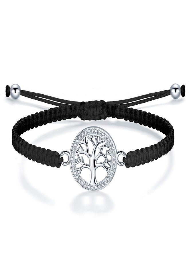 ZENI Tree of Life Bracelet for Women, Black Rope Bracelet 925 Silver Handmade Braided Adjustable Bracelet Love Friendship Christmas Bracelet Gifts - Image 1