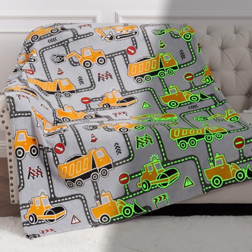 Construction Truck Toys Gifts for Boys Glow in The Dark Excavator Blanket Birthday Valentines Easter Christmas Decor Presents for Kids Age 114 Years Old Teens Child Toddler Son Soft Throw 50x60