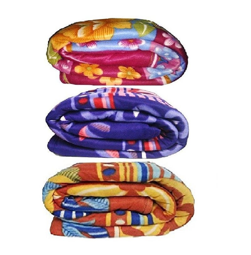Goyal's ® Floral Printed Multi Colour Fleece Single Bed Blankets (Set of 3) - Image 5