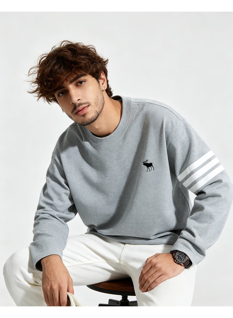 Abercrombie & Fitch Couple Crew Neck Sweatshirt Casual Daily Wear For Men And Women Light Grey - Image 4