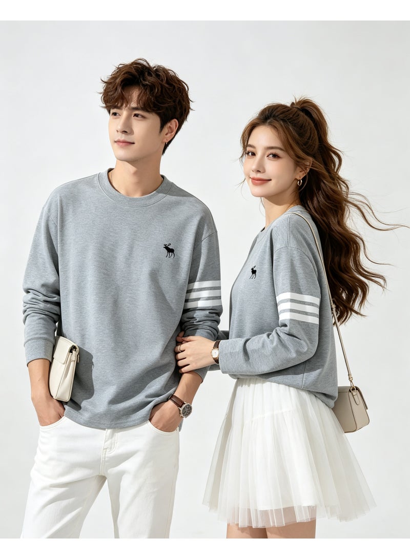 Abercrombie & Fitch Couple Crew Neck Sweatshirt Casual Daily Wear For Men And Women Light Grey - Image 1
