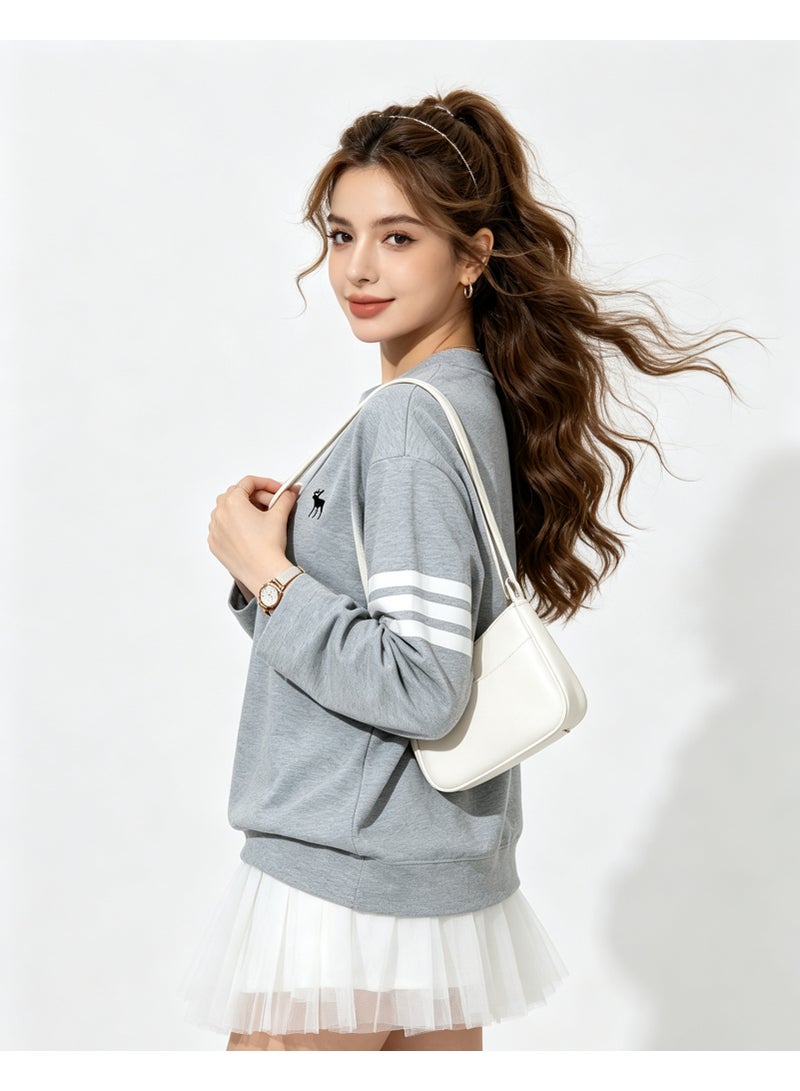 Abercrombie & Fitch Couple Crew Neck Sweatshirt Casual Daily Wear For Men And Women Light Grey - Image 3