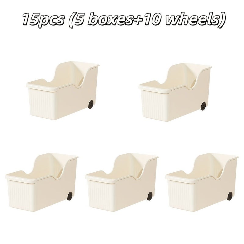 15pcs Kitchen Storage Box Set with Wheels 5 Boxes 10 Wheels Organizer for Pots Lids Spices Under Sink Cabinet Multipurpose Storage Solution - Image 1