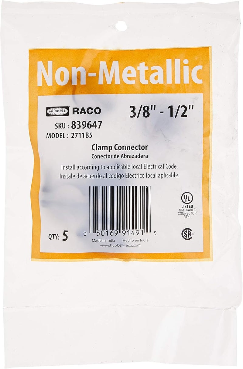 RACO موصل هوبل - 2711B5، ضغط، كابل NMSC، 1/2 بوصة، زنك، عبوة 5 - Image 4