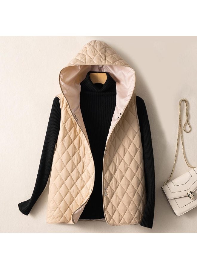 XINYANG Diamond Quilted Sleeveless Hooded Padded Vest For Women - Winter Thickened Layered Cotton Vest Jacket - Image 2