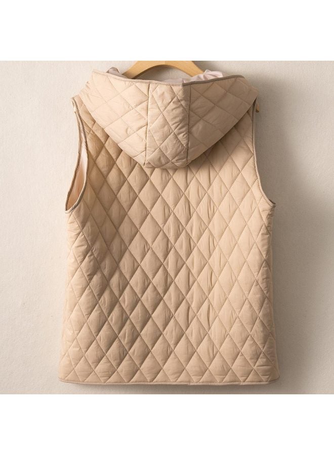 XINYANG Diamond Quilted Sleeveless Hooded Padded Vest For Women - Winter Thickened Layered Cotton Vest Jacket - Image 3