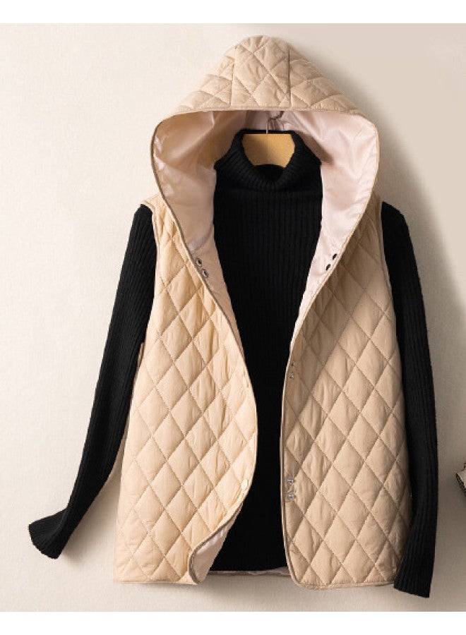 XINYANG Diamond Quilted Sleeveless Hooded Padded Vest For Women - Winter Thickened Layered Cotton Vest Jacket - Image 1