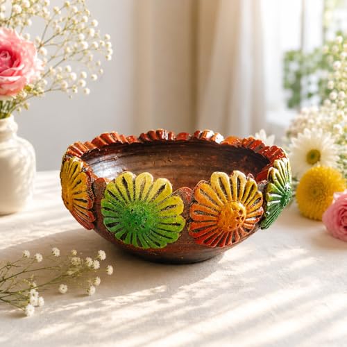 Niyara Handmade Earthenware Clay Decorative Bowl, Urli, Flower Pot (Medium) - Image 1