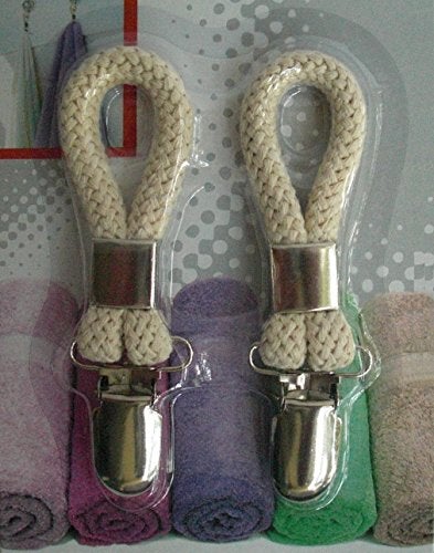 Fortuna Fortuna 2 Tea Towel Clips - Cloth Hanger Holder Brackets - Braided Cotton Loop  - Image 1
