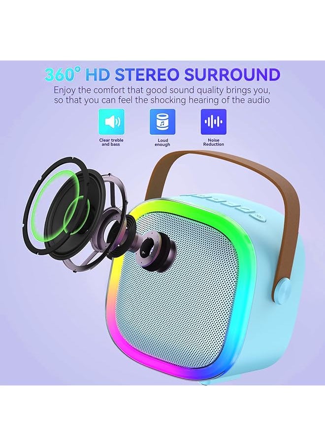 DMG TECH Mini Karaoke Machine Portable Bluetooth Speaker With Wireless Microphone Magic Voices And Colorful Led Lights Wireless Bluetooth Karaoke Microphon For For Kids And Adults Blue  - Image 2