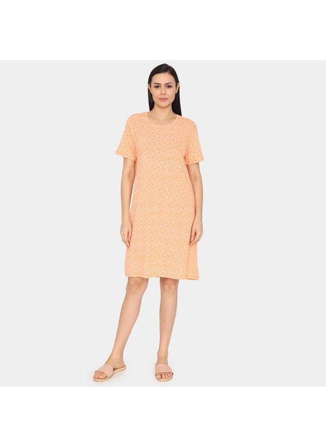 zivame Zivame All-Over Print Round Neck Sleepshirt with Short Sleeves  - Image 1