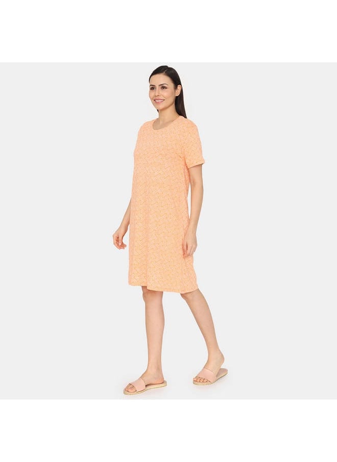 zivame Zivame All-Over Print Round Neck Sleepshirt with Short Sleeves  - Image 2