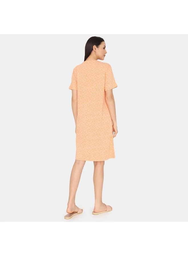 zivame Zivame All-Over Print Round Neck Sleepshirt with Short Sleeves