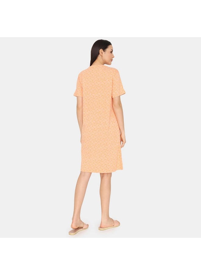 zivame Zivame All-Over Print Round Neck Sleepshirt with Short Sleeves  - Image 3
