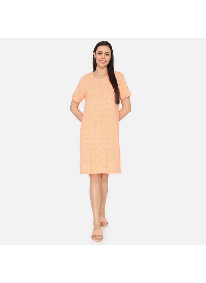 zivame Zivame All-Over Print Round Neck Sleepshirt with Short Sleeves  - Image 4