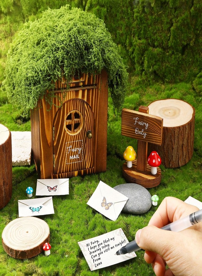 JULEASEL Woodland Fairy Mailbox w/Fake Moss Roof – Magical Wooden Post Box Set w/ 30 Fairies Letters, Envelopes, Fairyland Map & Mushrooms – Enchanting Fairy Garden Decor & Pretend Play Gift - Image 2