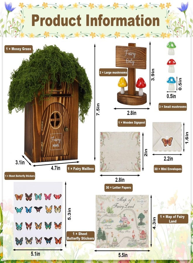 JULEASEL Woodland Fairy Mailbox w/Fake Moss Roof – Magical Wooden Post Box Set w/ 30 Fairies Letters, Envelopes, Fairyland Map & Mushrooms – Enchanting Fairy Garden Decor & Pretend Play Gift - Image 4