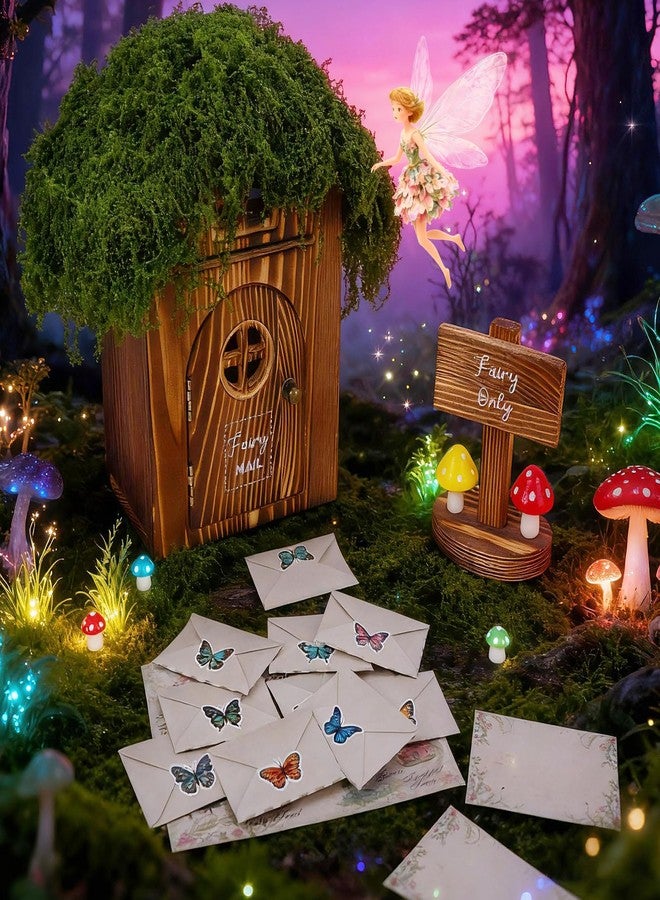 JULEASEL Woodland Fairy Mailbox w/Fake Moss Roof – Magical Wooden Post Box Set w/ 30 Fairies Letters, Envelopes, Fairyland Map & Mushrooms – Enchanting Fairy Garden Decor & Pretend Play Gift - Image 5