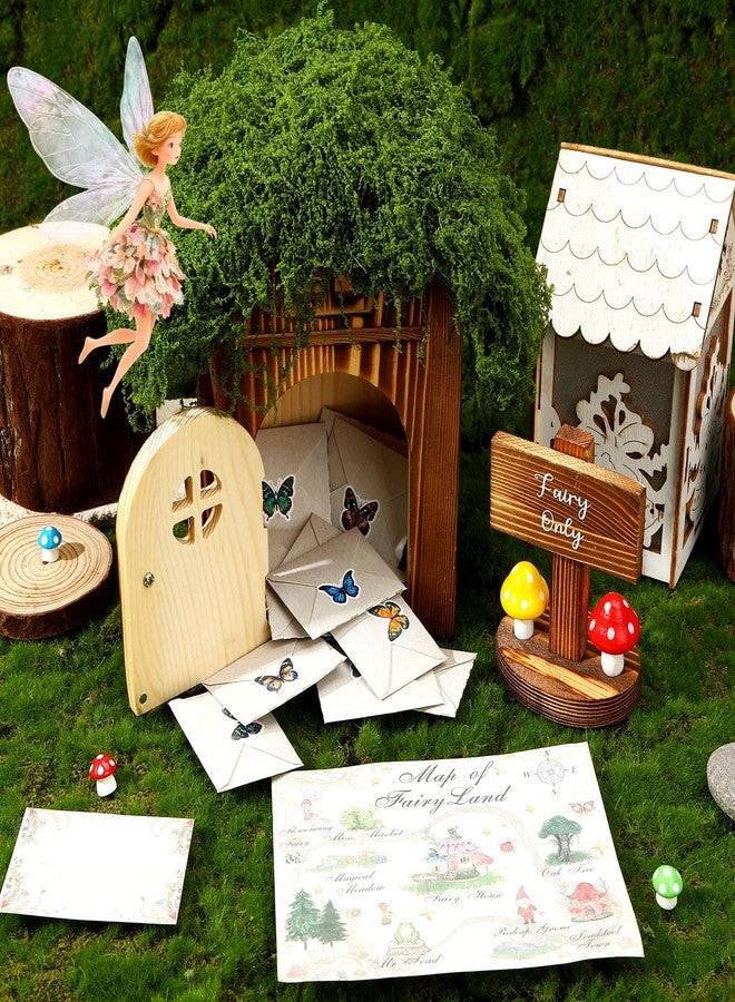JULEASEL Woodland Fairy Mailbox w/Fake Moss Roof – Magical Wooden Post Box Set w/ 30 Fairies Letters, Envelopes, Fairyland Map & Mushrooms – Enchanting Fairy Garden Decor & Pretend Play Gift - Image 3