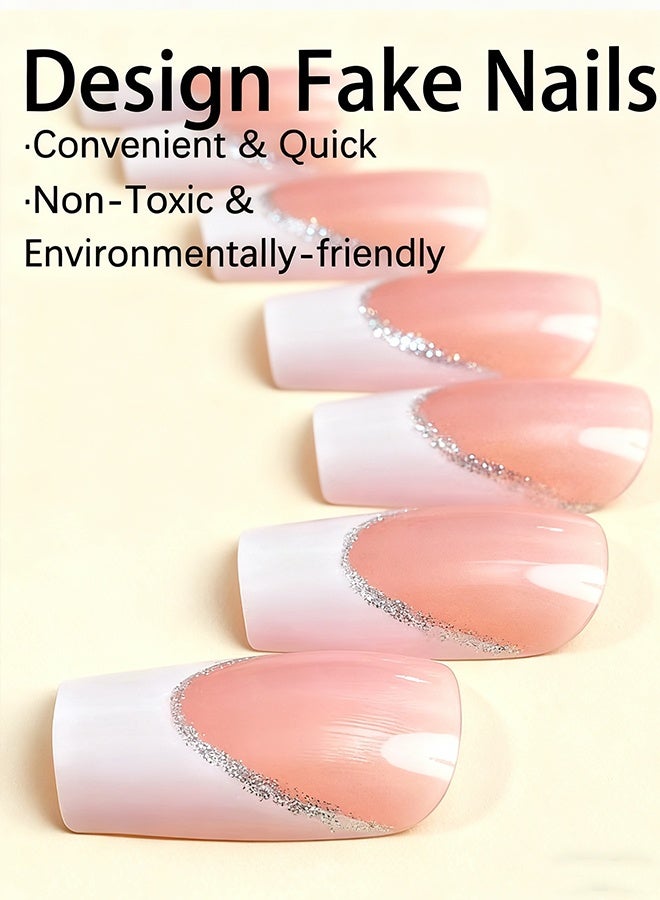 Happy D French Tip Press On Nails - Package Soft Gel French false Nails Short, Salon-quality Press On Nails, Seamless Glue-on Nails for Woman Nail Art Manicure - Image 2